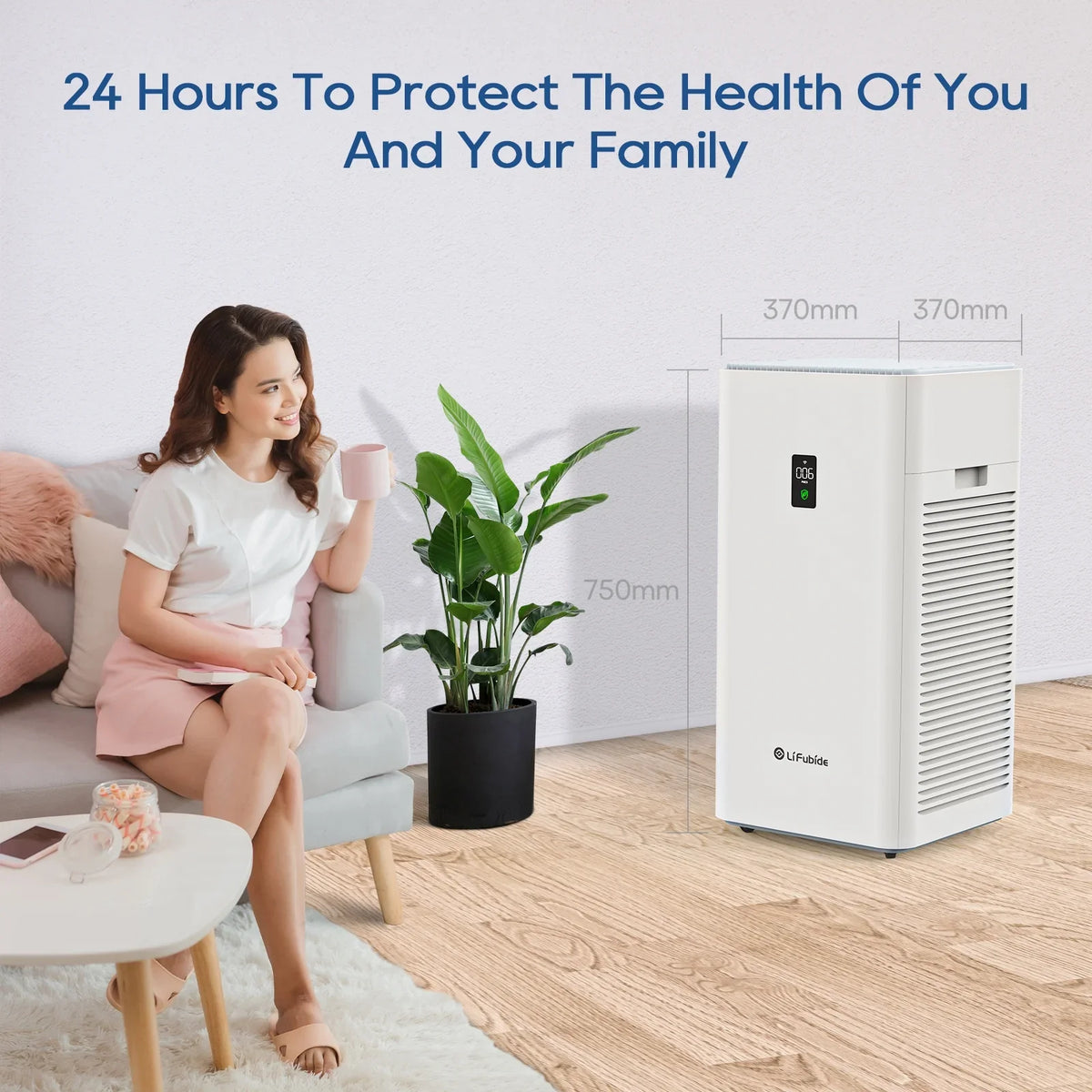 Lifubide Large Room Air Purifier, H13 True HEPA,4555 Sq.Ft Coverage,24dB Low Noise For Bedroom, Removal Of 99.99% 0.01 Microns Particles, Pet Dander、Smoke、Odor、Dust， PM2.5 Monitor, Smart Air Purifier