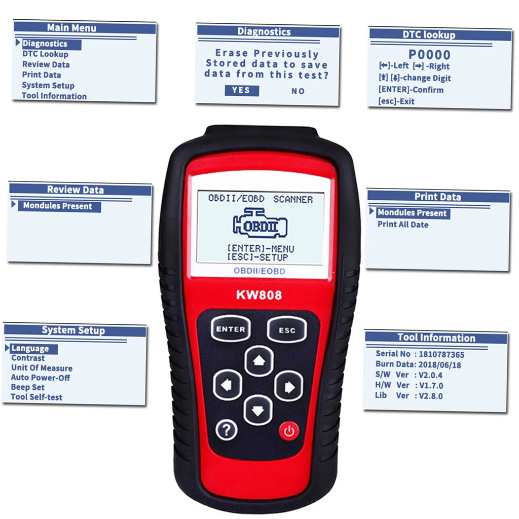 KONNWEI Detection Scanner,Scanner Decoder KW808 Cars Code Scanner EOBD Cars Code Code Auto Scanner Cars Code Auto OBDII / EOBD - / EOBD Cars Auto Scanner Decoder KW808