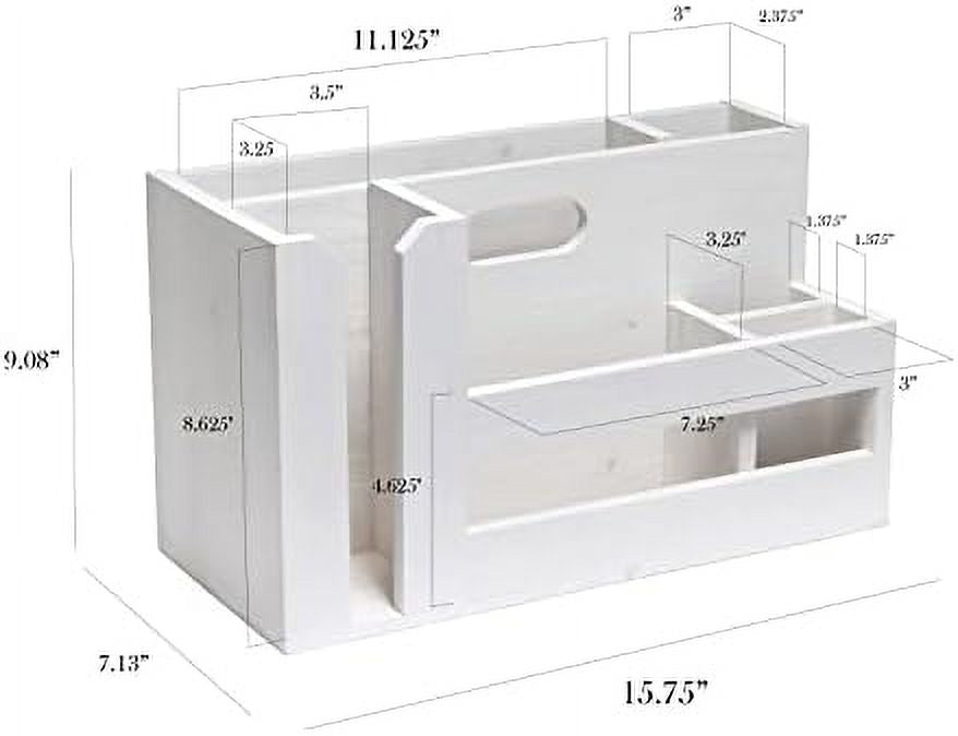 Pantry Picks Farmhouse Wooden Flatware & Utensils Caddy Condiment Organizer W Cutout Handle & Compartments For Kitchen Décor Countertop Breakfast BBQ Events Picnic, Wht Wash