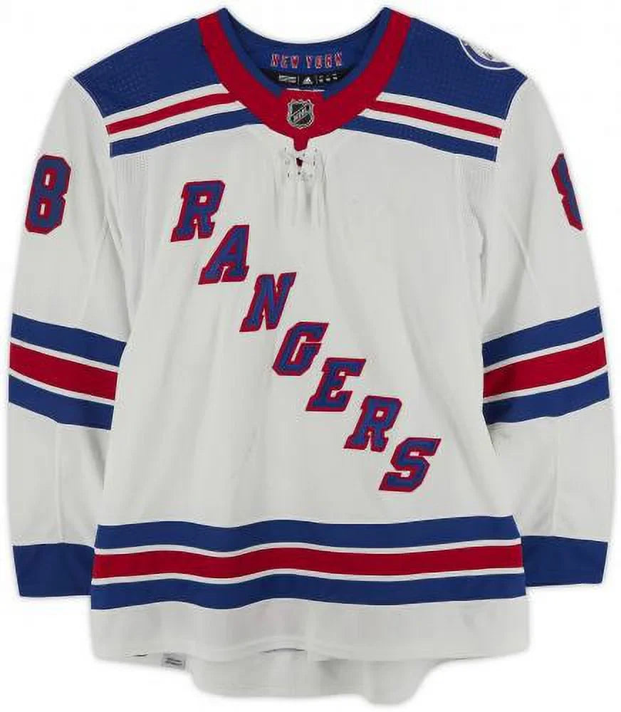 Jacob Trouba New York Rangers Game-Used #8 White Jersey Worn During the Second Round of the 2022 Stanley Cup Playoffs vs. Carolina Hurricanes on May 18, 20, 26 and 30, 2022 - Size 56 - Fanatics