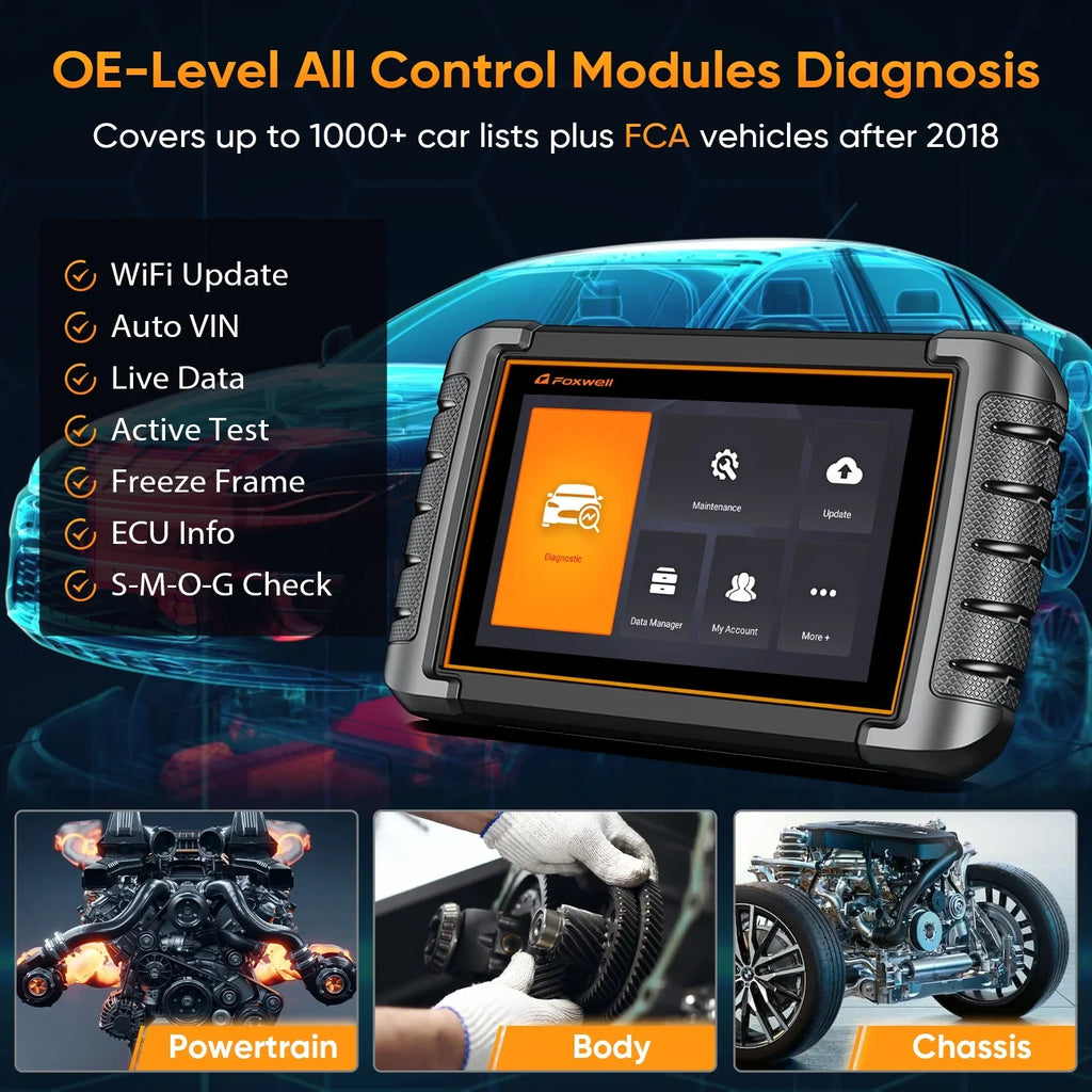 Foxwell NT809 OBD2 Scanner Automotive Bi-Directional Scan Tool Active Test All System 30+ Reset Code Reader