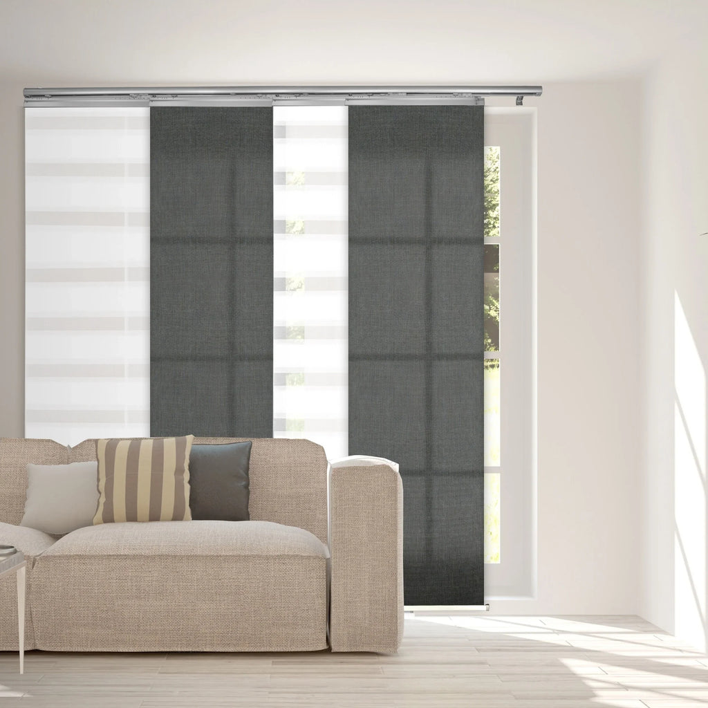 InStyleDesign 4-Panel Single Rail Panel Track Extendable 48"-88"W x 94"H, Panel width 23.5", Pier White, Charc - 88"W x 94"H White Track