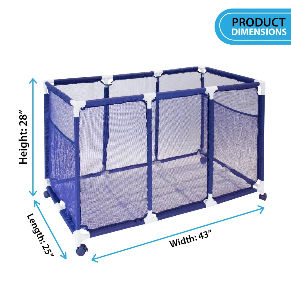Pool Noodles Holder, Toys, Balls and Floats Equipment Mesh Rolling Storage Organizer Bin, Kids Height, Large, (43" W x 25" L x 28" H), Blue / White Style 563009
