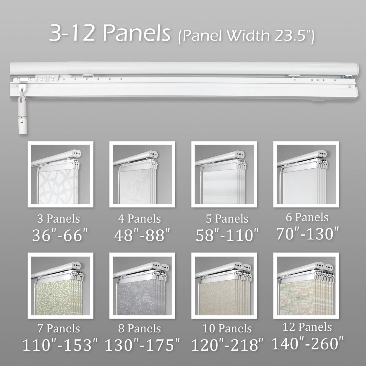 InStyleDesign 4-Panel Single Rail Panel Track Extendable 48"-88"W x 94"H, Panel width 23.5", Pier White, Charc - 88"W x 94"H White Track