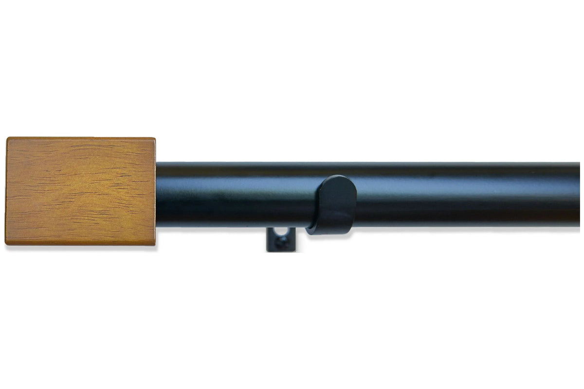 Linen Avenue Wood Rectangle Single Window Curtain Rod Set, 66 to 120-inch, Matte Black