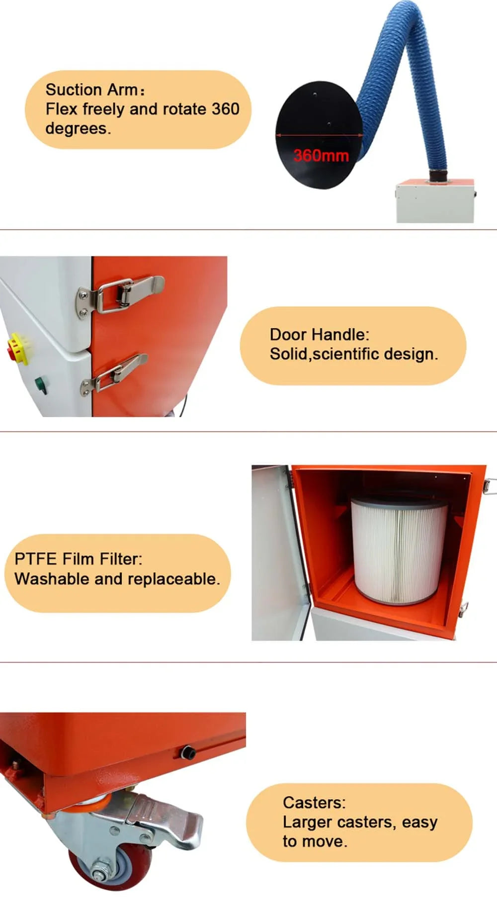INTBUYING Mobile Welding Fume Extractor Smoke Purifier Single Arm 220V