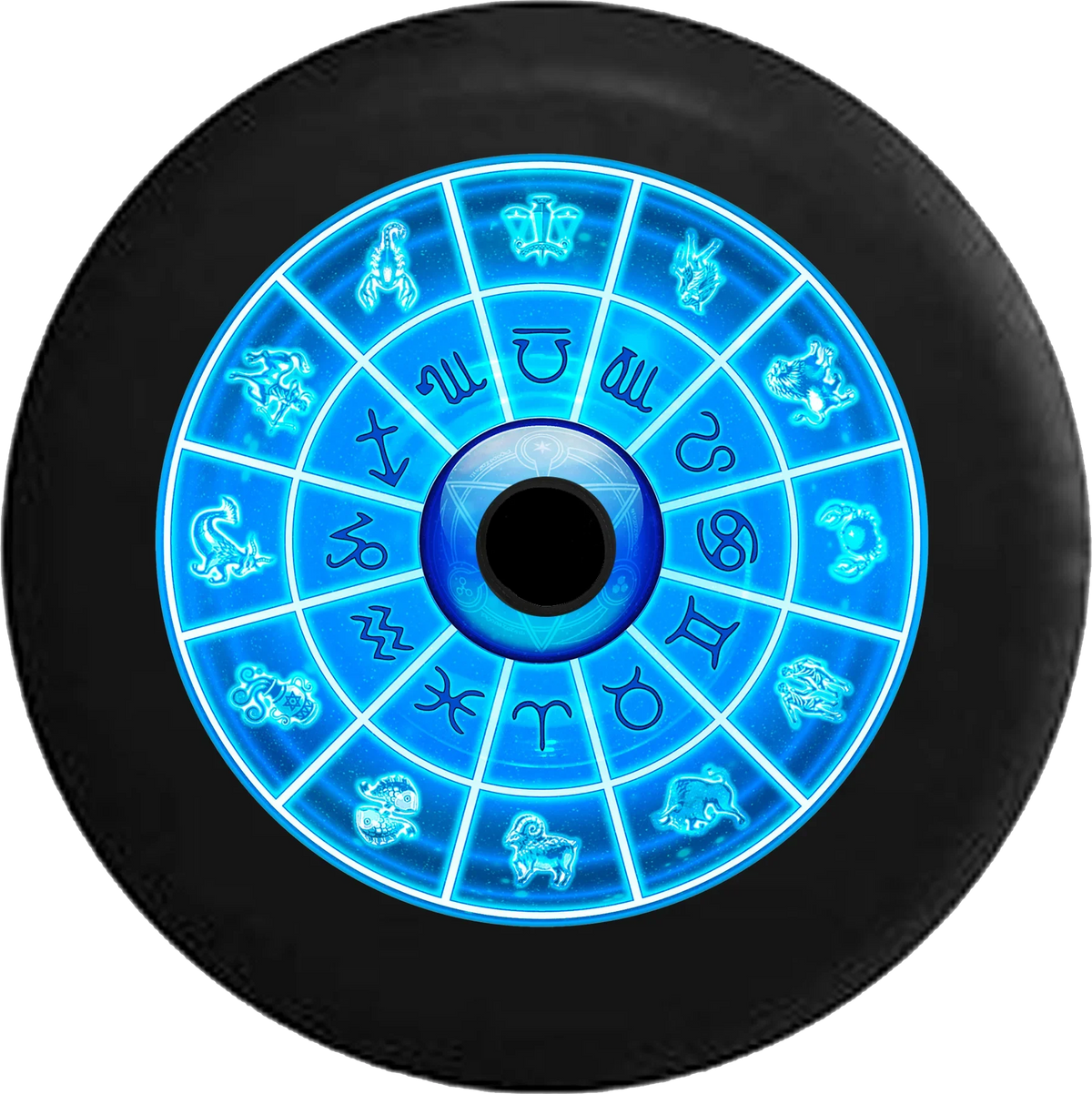 2018 2019 Wrangler JL Backup Camera Zodiac Astrological Signs Sun Stars Circular part Spare Tire Cover for Jeep RV 32 Inch