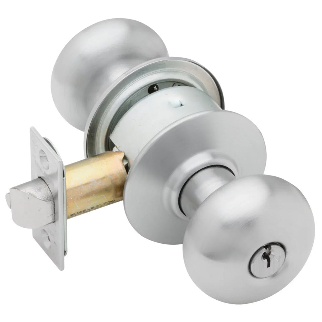 Schlage A53PD PLY 626 Grade 2 Entrance Cylindrical Lock Plymouth Knob Conventional Cylinder Satin Chrome Finish Non-handed