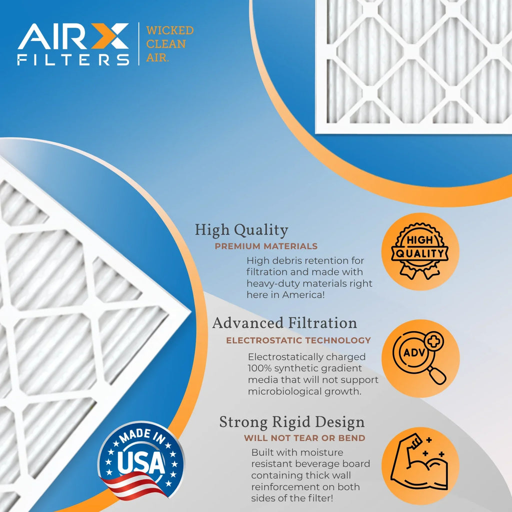 16x25x1 Air Filter MERV 8 Rating, 12 Pack of Furnace Filters Comparable to MPR 700 & FPR 5 - Made in USA by AIRX FILTERS WICKED CLEAN AIR.