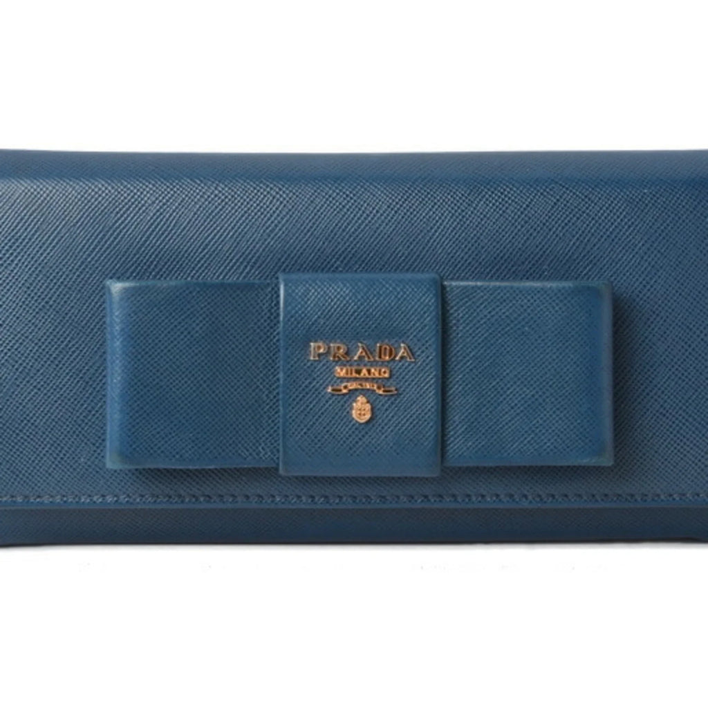 Pre-Owned Prada wallet PRADA long 1MH132 BLUETTE blue SAFFIANO FIOCCO embossed leather (Good)
